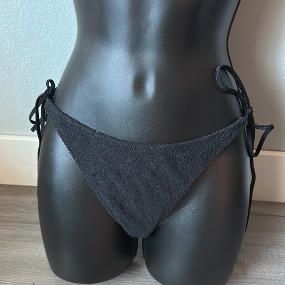 Black terry cloth Astro top with string bottom swimsuit set. - Picture 8 of 14
